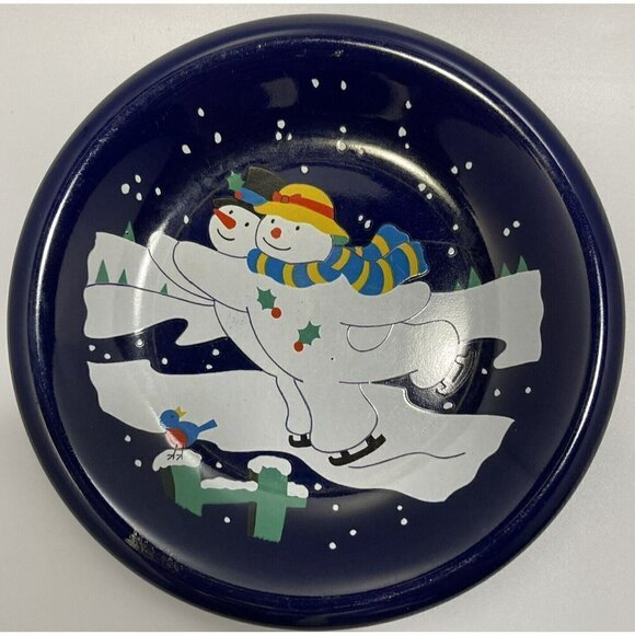 Vintage Lillian Vernon 1992 Cobalt Blue Ceramic Snowman Dessert Salad Plates 8” - Picture 3 of 12